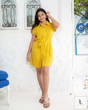 Lilly Dress - Yellow n White Dot