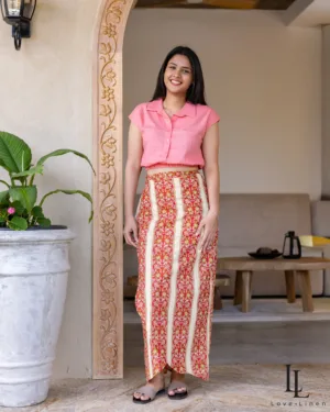 Manike Wrap Skirt - Red Floral Stripes