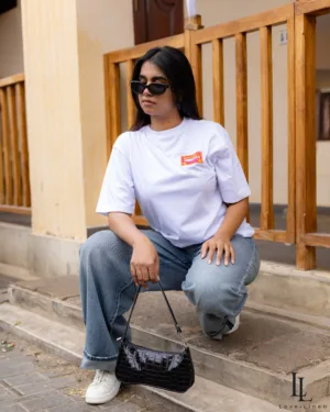 White Sardine Print Tee